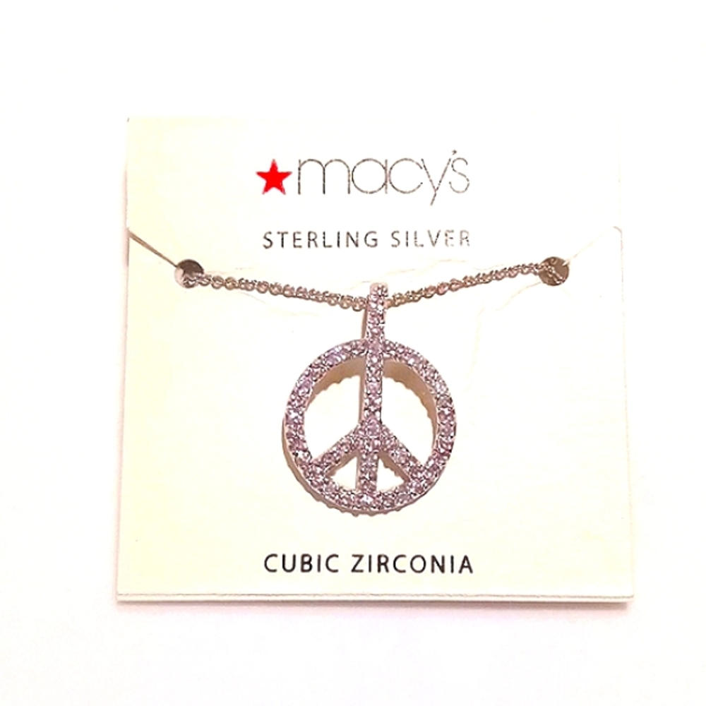 Beautiful! Sterling Silver Cubic Zirconia Peace  Necklace ✌️
